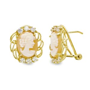 18K PENDIENTES ORO AMARILLO CAMAFEO 14X12 MM CIERRE OMEGA