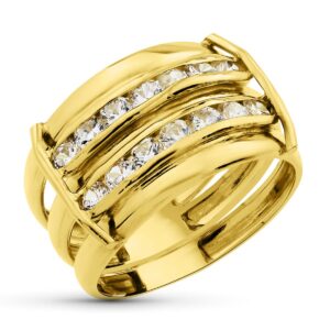 18K SORTIJA ORO AMARILLO BANDAS LISAS CON CIRCONITAS. ANCHO: 13 MM
