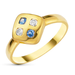 18K SORTIJA ORO AMARIILO ROMBO CON CIRCONITAS. ANCHO: 10 MM