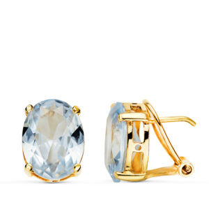 18K PENDIENTES ORO AMARILLO AGUAMARINA OVAL. MEDIDA: 12X9 MM. CIERRE OMEGA