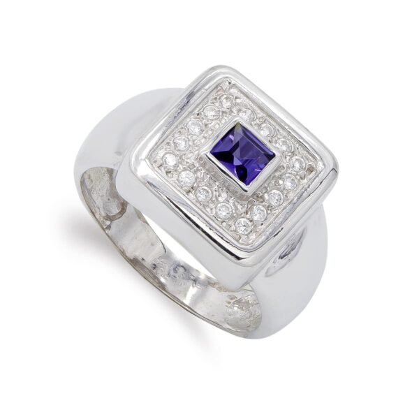 18K SORTIJA ORO BLANCO CON CIRCONITA Y AMATISTA. MOTIVO CUADRADO: 14X14 MM