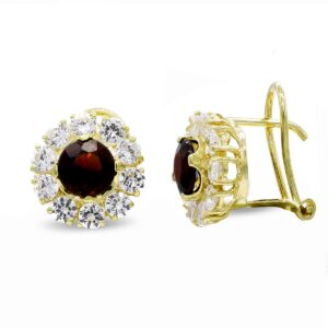 18K PENDIENTES ORO AMARILLO CON PIEDRA Y CIR. 11X11 MM CIERRE OMEGA