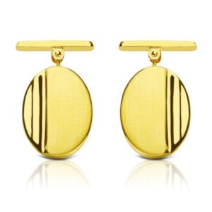 18K GEMELOS ORO AMARILLO OVAL MATE y BRILLO 18X13 MM CIERRE RIGIDO OSCILANTE