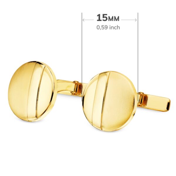18K GEMELOS ORO AMARILLO REDONDOS MATE Y BRILLO 15 MM CIERRE RIGIDO OSCILANTE - Imagen 3