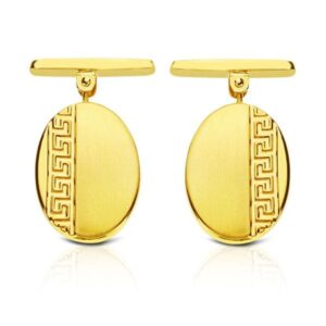 18K GEMELOS ORO AMARILLO OVAL GRECA 18X13 MM