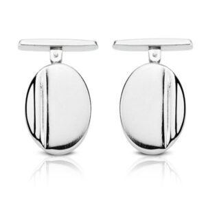 18K GEMELOS ORO BLANCO OVAL MATE y BRILLO 18X13 MM CIERRE RIGIDO OSCILANTE