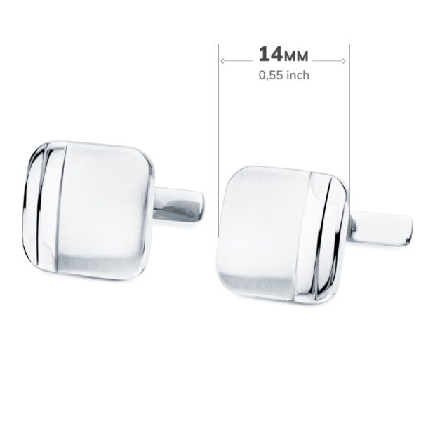 18K GEMELOS ORO BLANCO CUADRADOS MATE Y BRILLO 14X14 MM CIERRE RIGIDO OSCILANTE - Imagen 3