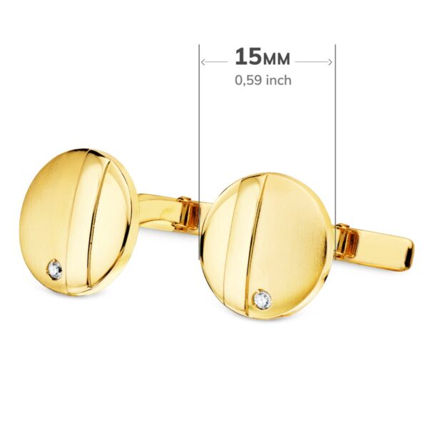 18K GEMELOS ORO AMARILLO REDONDOS MATE BRILLO 15MM CIRCONITA CIERRE RIGIDO OSCILANTE - Imagen 3
