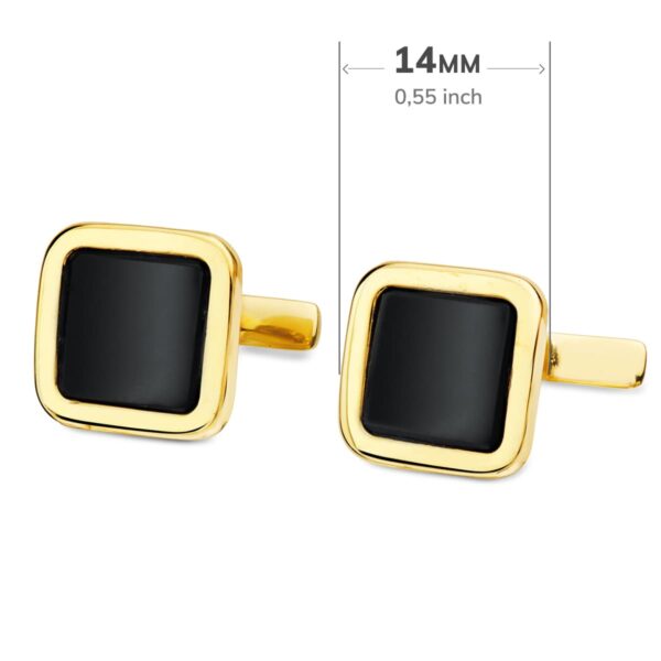 18K GEMELOS ORO AMARILLO ONIX BRILLO 14X14 MM CIERRE RIGIDO OSCILANTE - Imagen 3