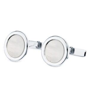 18K GEMELOS ORO BLANCO REDONDOS CON NACAR 15 MM CIERRE RIGIDO OSCILANTE