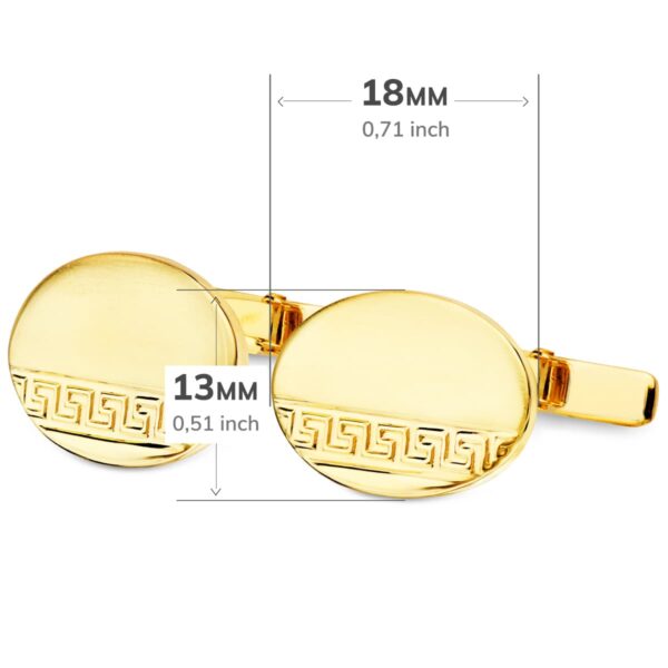 18K GEMELOS ORO AMARILLO OVAL GRECA MATE Y BRILLO 18X13 MM CIERRE RIGIDO OSCILANTE - Imagen 3
