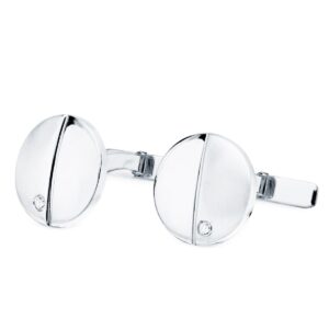 18K GEMELOS ORO BLANCO REDONDOS MATE BRILLO 15 MM CIRCONITA CIERRE RIGIDO OSCILANTE