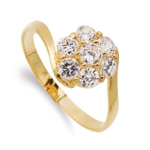 18K SORTIJA ORO AMARILLO CRUZADA CON CUAJO DE CIRCONITAS. ANCHO: 9 MM