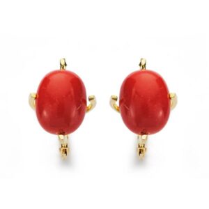 18K PENDIENTES ORO AMARILLO TRONCO CORAL 12X10 MM CIERRE CATALAN