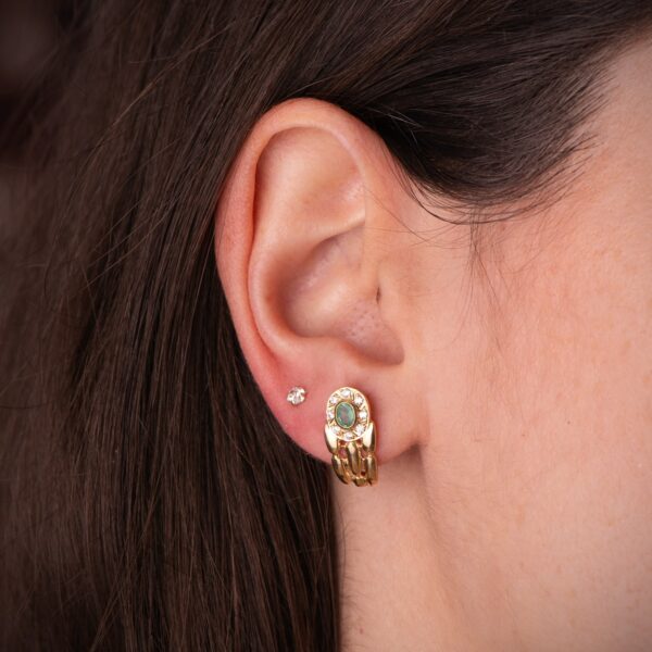 18K PENDIENTES ORO AMARILLO PANTER CON ESMERALDA Y CIRCONITAS. 16 X 8 MM. CIERRE CATALAN - Imagen 2