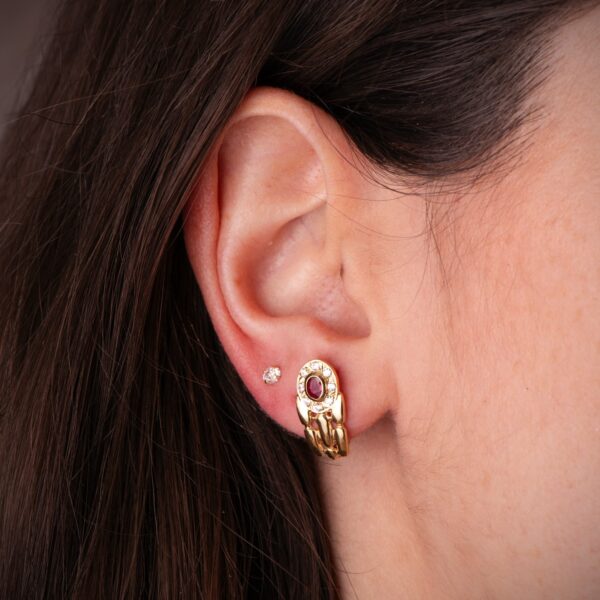 18K PENDIENTES ORO AMARILLO PANTER CON RUBÍ Y CIRCONITAS. 16 X 8 MM. CIERRE CATALAN - Imagen 2