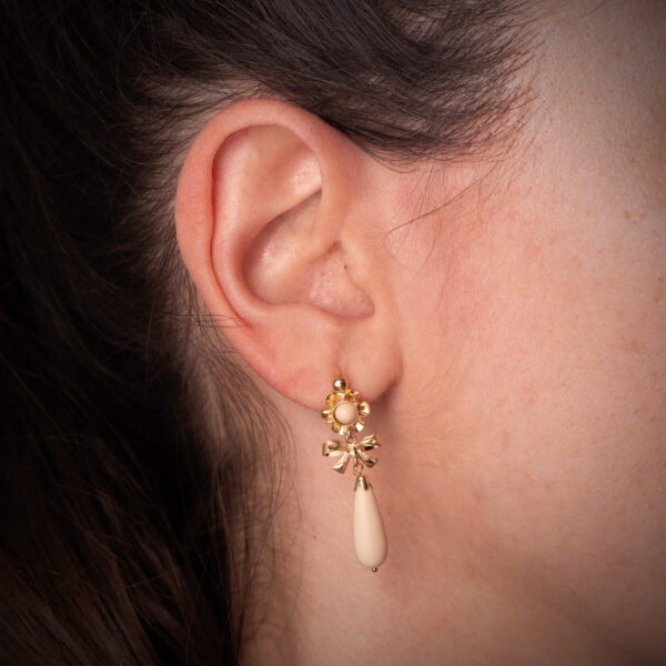 18K PENDIENTES ORO AMARILLO LAZO MARFIL. MEDIDA: 33X10 MM. CIERRE CATALAN - Imagen 2