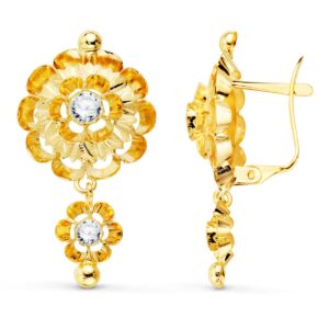 18K PENDIENTES ORO AMARILLO CUBANAS CON CIRCONITA 32X16 MM CIERRE CATALAN