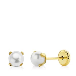 9K 9K PENDIENTES PERLA 4 MMTUERCA (PEDIDO MINIMO 3 PARES )
