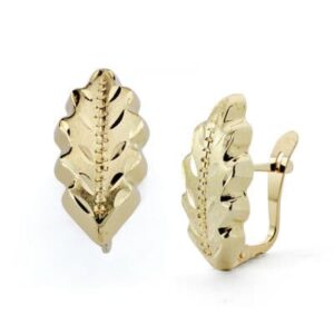 18K PENDIENTES ORO AMARILLO HOJA LAPIDADA 18X8 MM CIERRE CATALAN