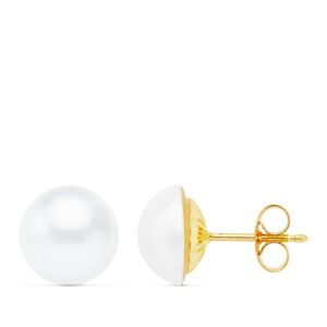 18K PENDIENTES ORO AMARILLO PERLA JAPONESAS 9 MM CIERRE PRESION