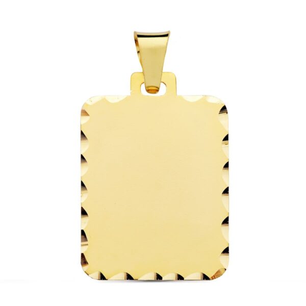 9K PLACA CHAPA ORO AMARILLO RECTANGULAR MATE BORDES TALLADOS. 28X20 MM