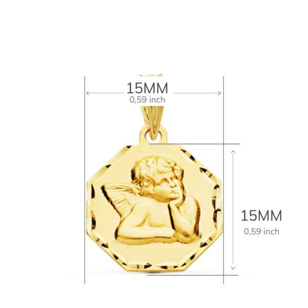 9K MEDALLA ORO AMARILLO ANGELITO BURLON OCTOGONAL 15X15 MM - Imagen 2