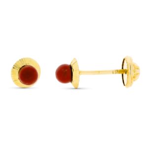 9K PENDIENTES ORO AMARILLO ORLA RUSA CORAL 3 MM. MEDIDA: 4 MM CIERRE TUERCA