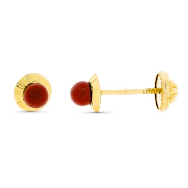 9K PENDIENTES ORO AMARILLO ORLA RUSA CORAL 3 MM. MEDIDA: 4 MM CIERRE TUERCA