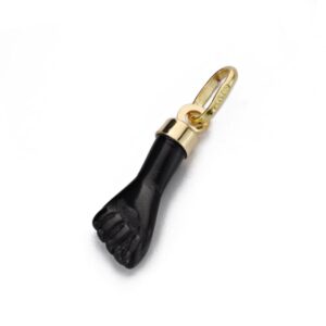 9K COLGANTE ORO AMARILLO HIGA PUÑO MANO PEQUEÑA NEGRA 17X5.5 MM