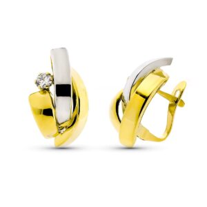 9K PENDIENTES ORO BICOLOR BANDAS CIRCONITA 17X11 MM CATALAN