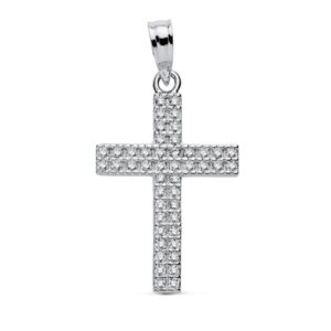 9K CRUZ ORO BLANCO CIRCONITA 19X15 MM