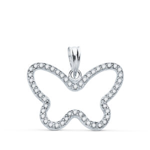 9K COLGANTE ORO BLANCO MARIPOSA CON CIRCONITA 22X16 MM