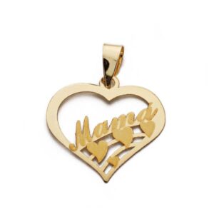 9K COLGANTE ORO AMARILLO CORAZON CON PALABRA MAMA. MEDIDA: 18X16 MM
