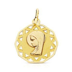 9K MEDALLA ORO AMARILLO VIRGEN NIÑA CERCO CALADO 16 MM
