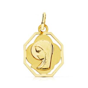 9K MEDALLA ORO AMARILLO VIRGEN NIÑA CERCO. 15X13 MM