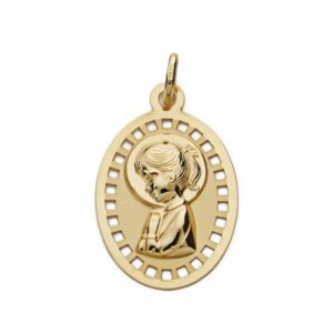 9K MEDALLA ORO AMARILLO VIRGEN NIÑA CALADA 23X14 MM