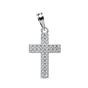 9K CRUZ ORO BLANCO CIRCONITA 20X12 MM