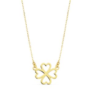 9K GARGANTILLA ORO AMARILLO TREBOL CON CORAZONES 16X9 MM. CADENA 45CM