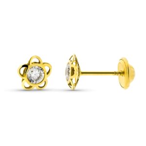 9K PENDIENTES ORO AMARILLO FLOR CALADA CON CIRCONITA. MEDIDA: 6 MM CIERRE TUERCA
