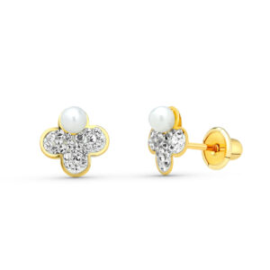 9K PENDIENTES ORO AMARILLO TREBOL. 7X7 MM CIERRE TUERCA