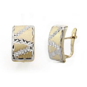 9K PENDIENTES ORO BICOLOR RECTANGULAR TALLADOS. MEDIDA: 15X9 MM CIERRE CATALAN
