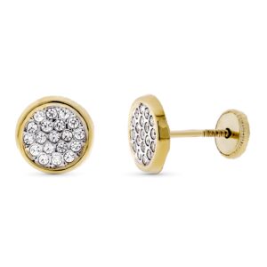 9K PENDIENTES ORO BICOLOR CIRCONITA REDONDOS 8 MM. CIERRE TUERCA
