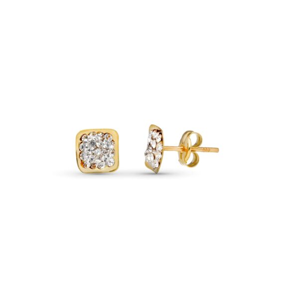 9K PENDIENTES ORO AMARILLO CUADRADOS CON CIRCONITAS 6X6 MM. CIERRE PRESION