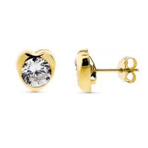9K PENDIENTES ORO AMARILLO CORAZON CON CIRCONITA 6X6 MM. CIERRE PRESION