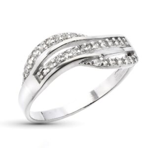 9K SORTIJA ORO BLANCO ONDAS CON CIRCONITAS. ANCHO: 7 MM