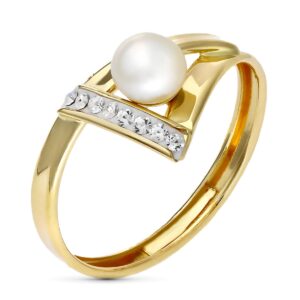 9K SORTIJA ORO AMARILLO BANDAS CON PERLA DE 5 MM. ANCHO: 8 MM