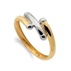 9K SORTIJA ORO BICOLOR BANDAS EN BRILLO. ANCHO: 8,5 MM