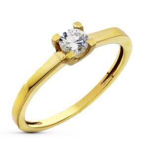 9K SOLITARIO ORO AMARILLO CON CIRCONITA DE 4 MM EN GARRAS CUADRADAS.