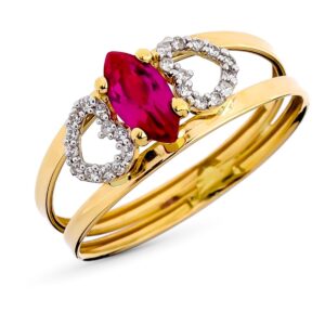 9K SORTIJA ORO BICOLOR CIRCONITA ROJSA MARQUISE Y CIRCONITAS. ANCHO: 8 MM
